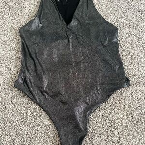 Victoria's Secret Shimmery Black Metallic Bodysuit